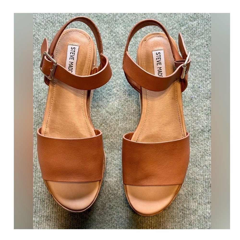 Steve Madden Tan Kemmy Leather Tan Sandals Heeled